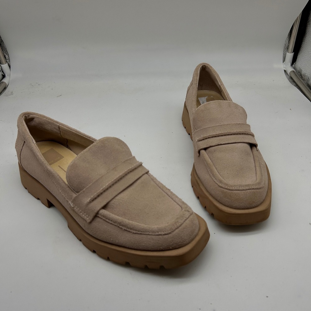 Dolce Vita Tan Suede Lug Sole Penny Loafers Women Size 8.5 Chunky Platform Shoes